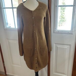 Long Button-Front Cardigan in Camel Brown